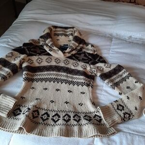 Ralph Lauren Blue Label Beige and Dark Brown Turtleneck Sweater